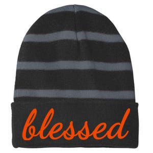 Blessed Orange Christian Striped Beanie with Solid Band