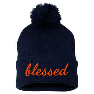 Blessed Orange Christian Pom Pom 12in Knit Beanie