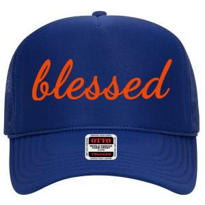 Blessed Orange Christian High Crown Mesh Back Trucker Hat