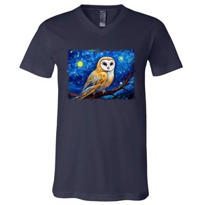 Barn Owl Colorful Bird Art Owl Van Gogh Owls Animals Owl V-Neck T-Shirt