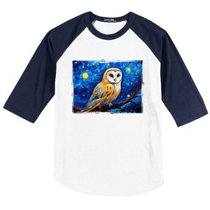 Barn Owl Colorful Bird Art Owl Van Gogh Owls Animals Owl Baseball Sleeve Shirt