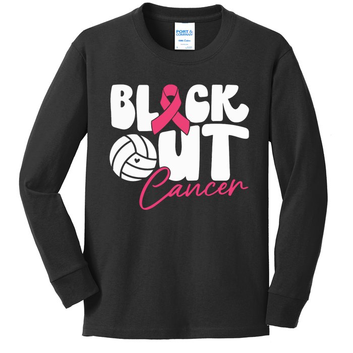 Block Out Cancer Volleyball Cancer Awareness Month Kids Long Sleeve Shirt