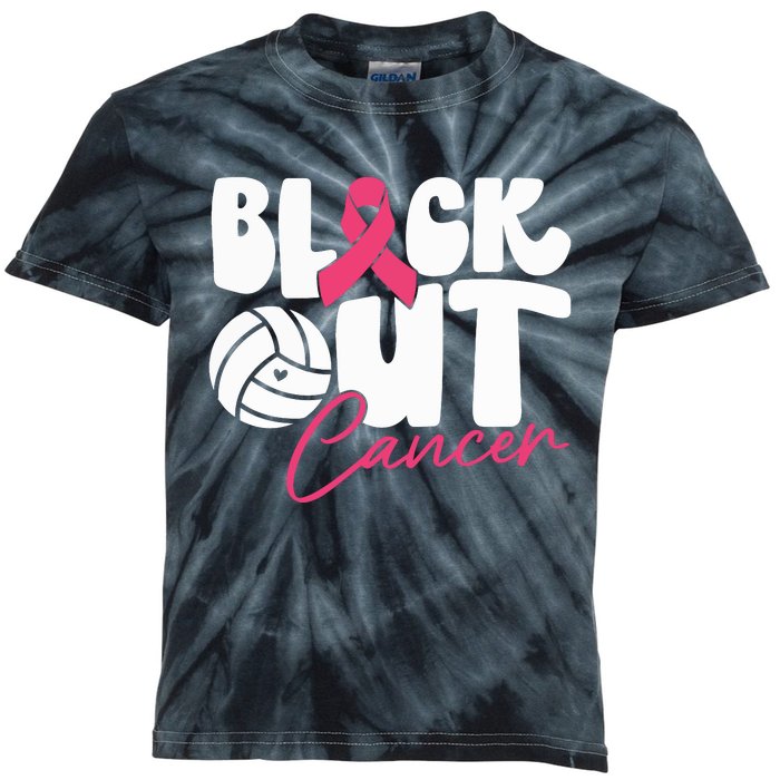 Block Out Cancer Volleyball Cancer Awareness Month Kids Tie-Dye T-Shirt