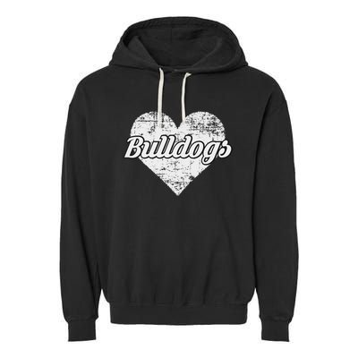 Bulldogs Over Distressed Heart Lawrence County Garment-Dyed Fleece Hoodie