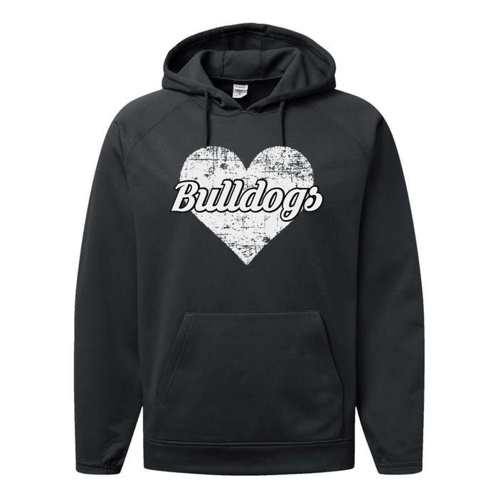 Bulldogs Over Distressed Heart Lawrence County Performance Fleece Hoodie