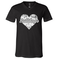 Bulldogs Over Distressed Heart Lawrence County V-Neck T-Shirt