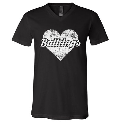 Bulldogs Over Distressed Heart Lawrence County V-Neck T-Shirt