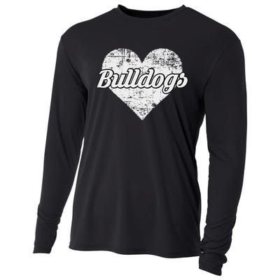 Bulldogs Over Distressed Heart Lawrence County Cooling Performance Long Sleeve Crew