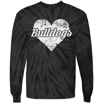 Bulldogs Over Distressed Heart Lawrence County Tie-Dye Long Sleeve Shirt