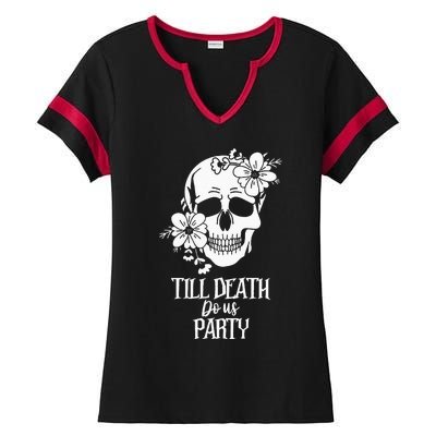 Bride or Die Skull Halloween Gothic Style Bachelorette Party Ladies Halftime Notch Neck Tee