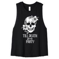 Bride or Die Skull Halloween Gothic Style Bachelorette Party Women's Racerback Cropped Tank