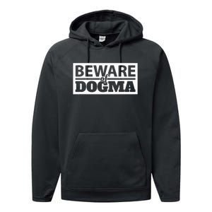 Beware Of Dogma Funny Anti Religious Short Sleeve Performance Fleece Hoodie