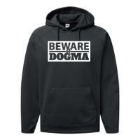 Beware Of Dogma Funny Anti Religious Short Sleeve Performance Fleece Hoodie