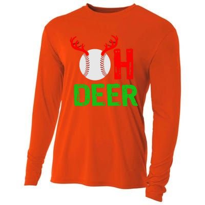 Baseball Oh Deer Gift Funny Christmas Reindeer Top Cooling Performance Long Sleeve Crew