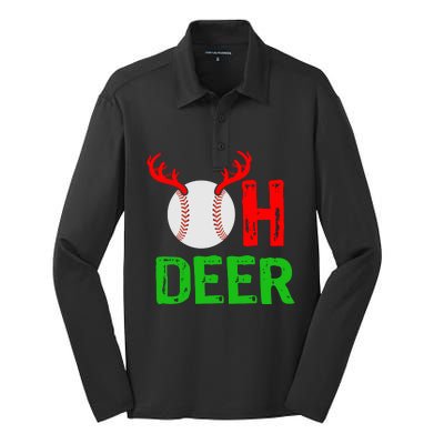 Baseball Oh Deer Gift Funny Christmas Reindeer Top Silk Touch Performance Long Sleeve Polo