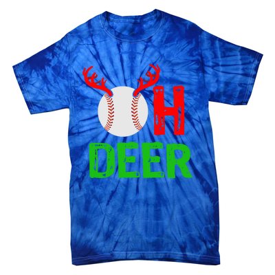 Baseball Oh Deer Gift Funny Christmas Reindeer Top Tie-Dye T-Shirt