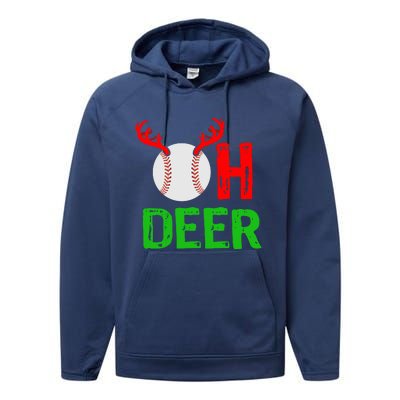 Baseball Oh Deer Gift Funny Christmas Reindeer Top Performance Fleece Hoodie