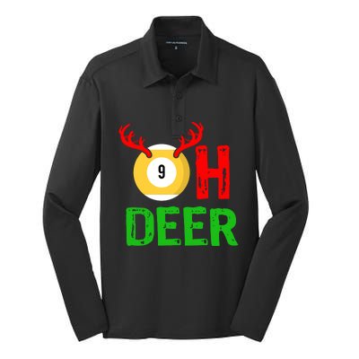 Billiards Oh Deer Cool Gift Funny Christmas Reindeer Silk Touch Performance Long Sleeve Polo