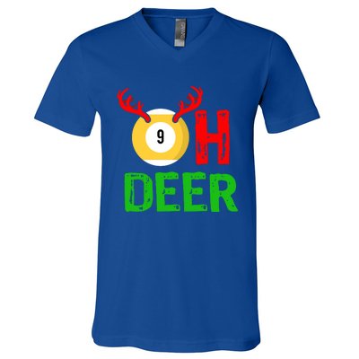 Billiards Oh Deer Cool Gift Funny Christmas Reindeer V-Neck T-Shirt