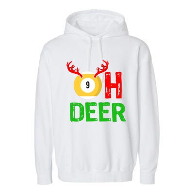 Billiards Oh Deer Cool Gift Funny Christmas Reindeer Garment-Dyed Fleece Hoodie