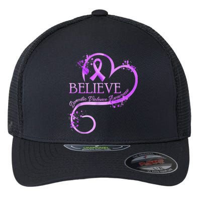 Believe October Domestic Violence Awareness Month Women Flexfit Unipanel Trucker Cap