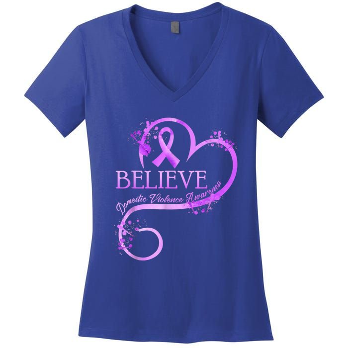 Believe October Domestic Violence Awareness Month Women Women's V-Neck T-Shirt