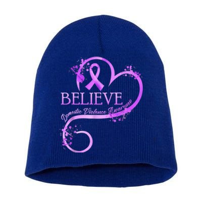 Believe October Domestic Violence Awareness Month Women Short Acrylic Beanie