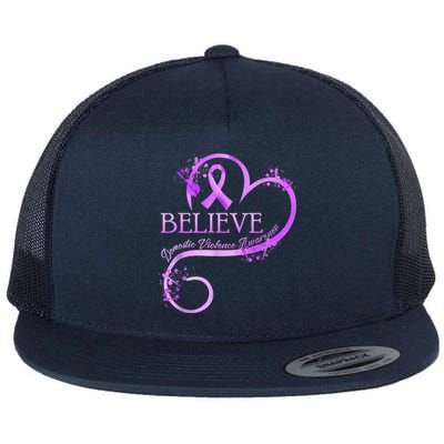 Believe October Domestic Violence Awareness Month Women Flat Bill Trucker Hat