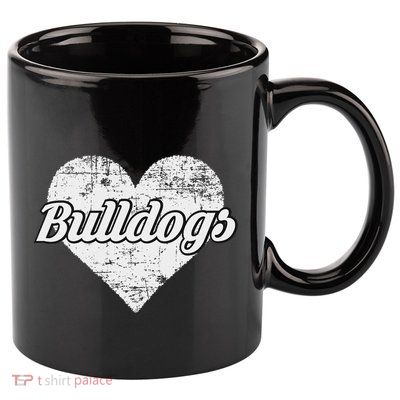 Bulldogs Over Distressed Heart Lawrence County 11oz C Handle Ceramic Mug