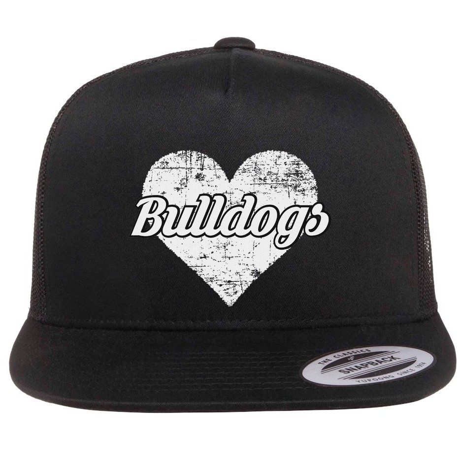 Bulldogs Over Distressed Heart Lawrence County Flat Bill Trucker Hat