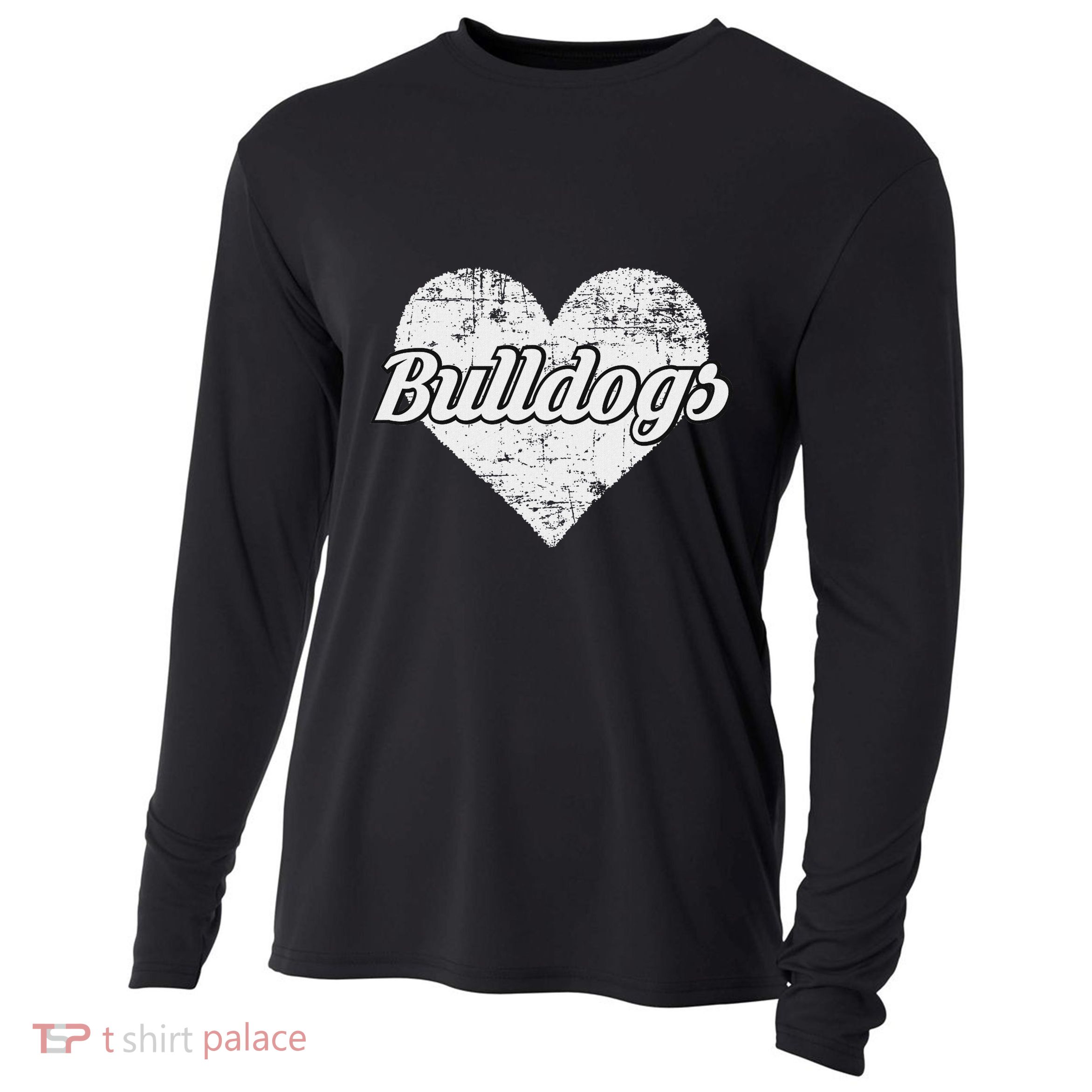 Bulldogs Over Distressed Heart Lawrence County Cooling Performance Long Sleeve Crew