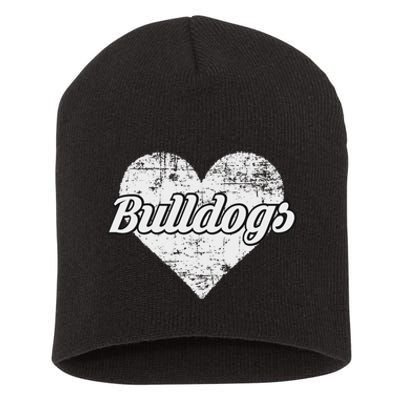 Bulldogs Over Distressed Heart Lawrence County Short Acrylic Beanie