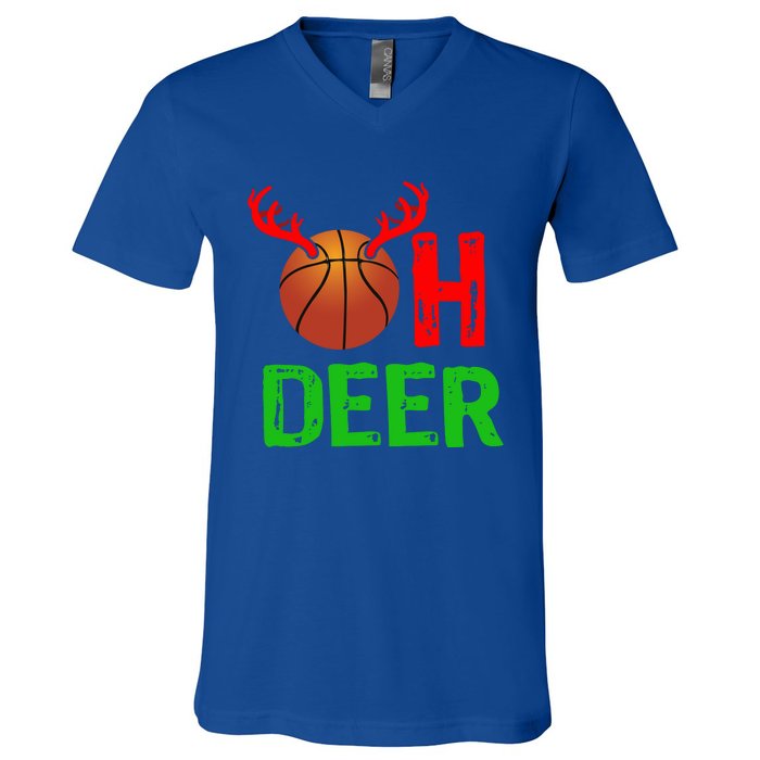 Basketball Oh Deer Great Gift Funny Christmas Reindeer Top V-Neck T-Shirt