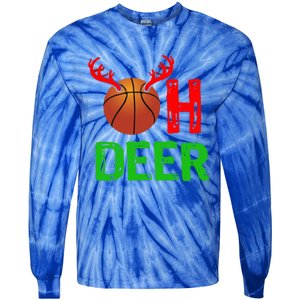 Basketball Oh Deer Great Gift Funny Christmas Reindeer Top Tie-Dye Long Sleeve Shirt