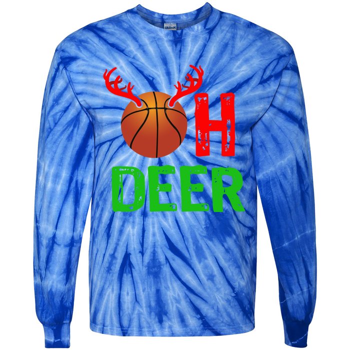 Basketball Oh Deer Great Gift Funny Christmas Reindeer Top Tie-Dye Long Sleeve Shirt