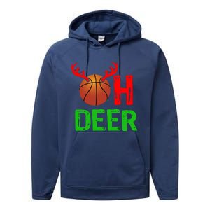 Basketball Oh Deer Great Gift Funny Christmas Reindeer Top Performance Fleece Hoodie