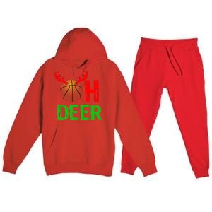 Basketball Oh Deer Great Gift Funny Christmas Reindeer Top Premium Hooded Sweatsuit Set