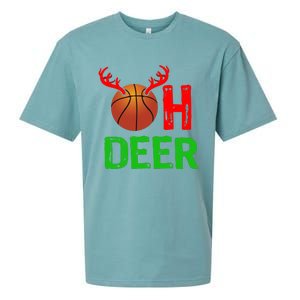 Basketball Oh Deer Great Gift Funny Christmas Reindeer Top Sueded Cloud Jersey T-Shirt