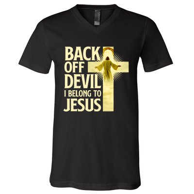 Back Off Devil I Belong To Jesus Cross Christian Believer V-Neck T-Shirt