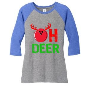 Bowling Oh Deer Gift Funny Christmas Reindeer Women's Tri-Blend 3/4-Sleeve Raglan Shirt