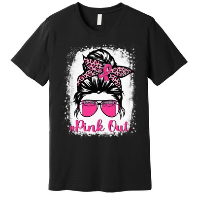 Bleached Out Football Mom Messy Bun Breast Cancer Premium T-Shirt