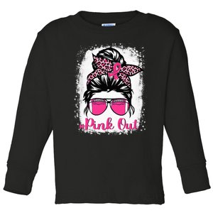 Bleached Out Football Mom Messy Bun Breast Cancer Toddler Long Sleeve Shirt