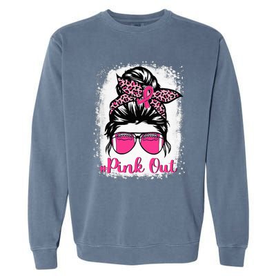 Bleached Out Football Mom Messy Bun Breast Cancer Garment-Dyed Sweatshirt