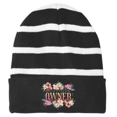 Boutique Owner Floral Striped Beanie with Solid Band