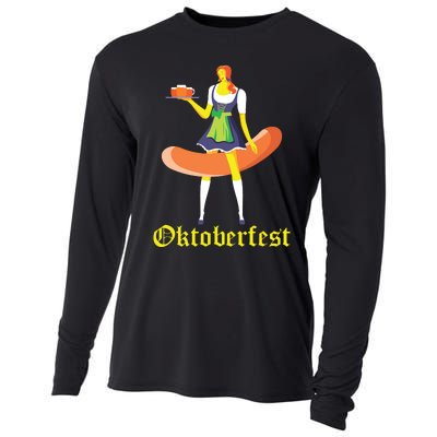 Barmaid Oktoberfest Funny German Woman Dirndl Bratwurst Cooling Performance Long Sleeve Crew