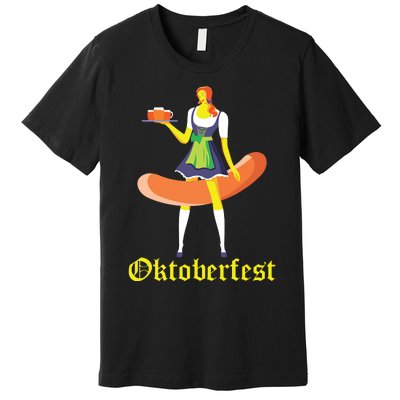 Barmaid Oktoberfest Funny German Woman Dirndl Bratwurst Premium T-Shirt