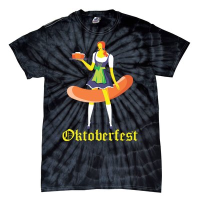 Barmaid Oktoberfest Funny German Woman Dirndl Bratwurst Tie-Dye T-Shirt