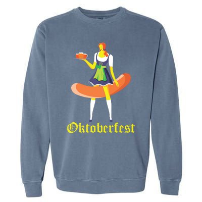 Barmaid Oktoberfest Funny German Woman Dirndl Bratwurst Garment-Dyed Sweatshirt