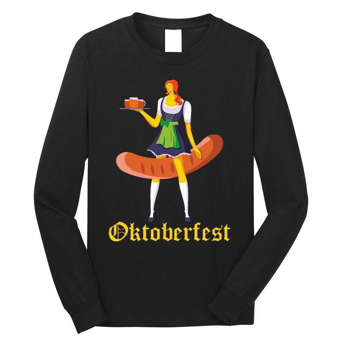 Barmaid Oktoberfest Funny German Woman Dirndl Bratwurst Long Sleeve Shirt