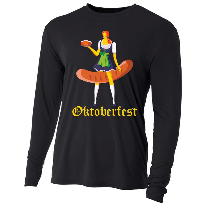 Barmaid Oktoberfest Funny German Woman Dirndl Bratwurst Cooling Performance Long Sleeve Crew